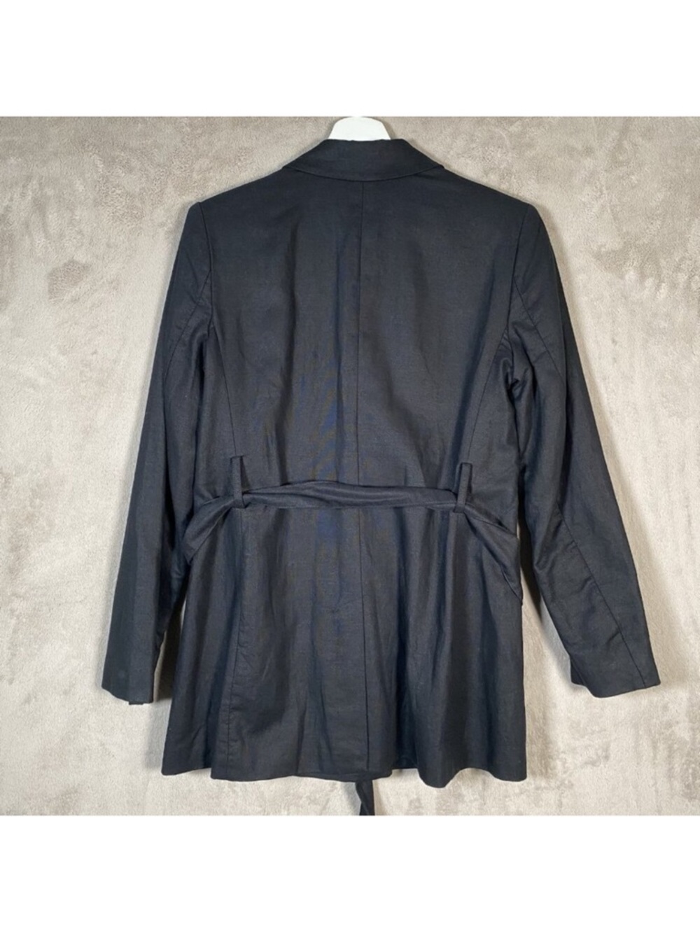 Black Belted Linen blend Women's Blazer Jacket - Picture 5 of 6